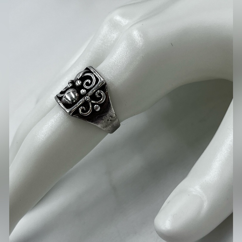 Vintage Sterling Silver 925 Square Framed Hearts Ring Hallmarked‎ Size 7.5